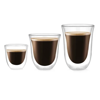 Комплект от 2 елемента 70 мл/200 мл/270 мл двустенни Топлоустойчиви Стъклени Чаши за Кафе, за Млечни Напитки, Еспресо, Лате, Капучино