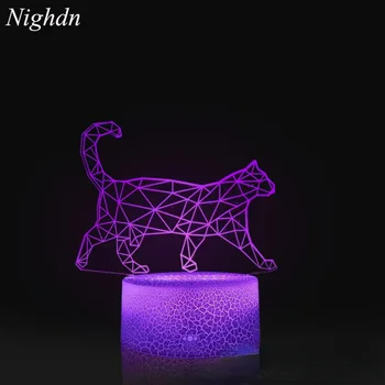  Котка е 3D Илюзия Лампа Led лека нощ 16 Цвята Промяна Дистанционно Украса Спални Рожден Ден на Коледа Подаръци за Деца Любители на Котки