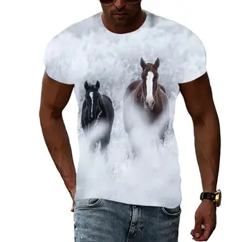  Лятна Мода Графичен Животни Кон Тениски За Мъже Ежедневното 3D Тениска С Принтом Хип Хоп Harajuku Личност през Цялата Средства За Грижа За Кожата на Шията Къс Ръкав
