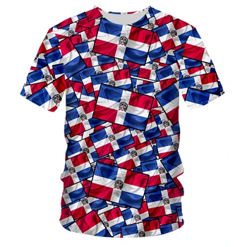  Лятна Мъжки/Дамски тениски с 3D Принтом на Националния Флаг на Доминиканската Република, на Улицата Тенденция на Личността, Дива Свободна Негабаритная Тениска С Къс Ръкав