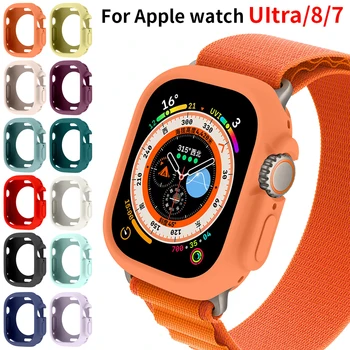  Мек Силиконов Калъф за Apple Watch Ultra 49 мм Спортни часовници с Куха Рамка Броня за iWatch Серия 8/7 41 мм 45 мм и Защитно покритие
