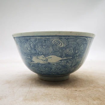  Мин Ваньли синьо и бяло морско конче играе във водата порцеланова купа с шарени антични порцеланова колекция от антични народна старинни антични