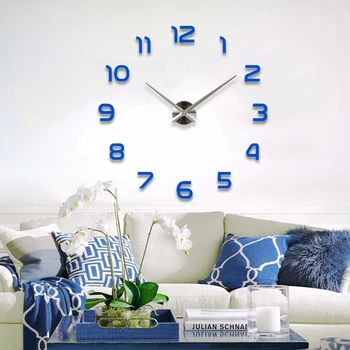  Модерен 3D Средиземноморски стил, с големи размери, сини стенни часовници, огледална стикер, направи си САМ, кратък интериор за дневната, стенни часовници, за срещи