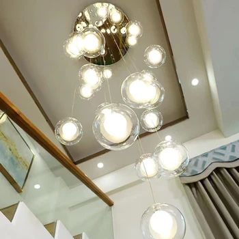  Модерен полилей с шампанско стълбище, хол, трапезария, светлина, луксозни скандинавските лампи, вила, сложна стъклена сфера, дълга полилей