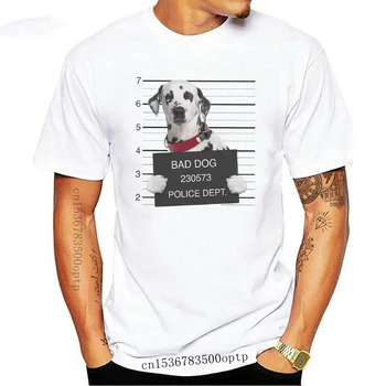  Мъжки Дрехи Мъжки Бяло Куче Mugshot Забелязан Далматинци Тениска Криминална K9 Тениска Тениска Най-Новият Нов Стил