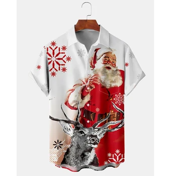  Мъжки Ежедневни Риза с Къси Ръкави Badassdude Коледа Santa Printing с Принтом на Дядо Коледа