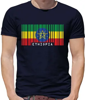  Мъжки Тениски, Мода 2019, Флаг Етиопия с бар-код - Мъжка тениска с кръгло деколте - 7 Цвята, Тениска с къс ръкав