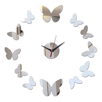  нов сам с едно лице игла кварцов стенен часовник акрилен материал стенни часовници кратък стил пеперуда декор стикер на стената хол