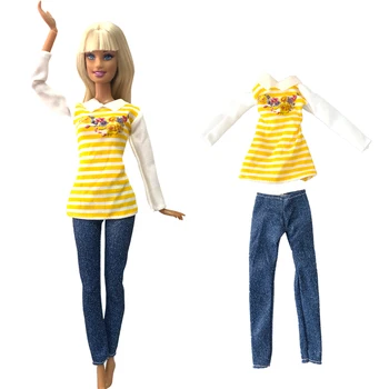  Официален NK 1 Комплект за Модни и Спортни Облекла Жълта Риза Модерни Дънки 1/6 Аксесоари за Кукли Дрехи, Играчки Кукли Барби