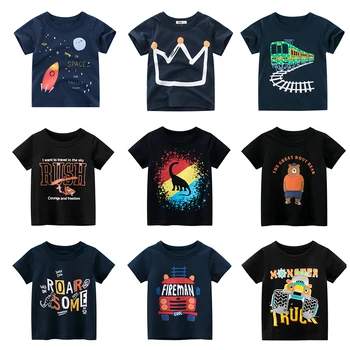  Памучен Тениска за момчета, Детски Тениски, Ежедневни тениски с Къс Ръкав и Принтом за малки момчета, Летни Детски Тениски за Деца, Върхове