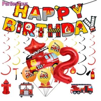  Пожарникар честит Рожден Ден Банер на Пожарната Спасителна Градина Банер Тема Пожарна Машина 2-ри 3-ти 4-ти Рожден Ден Декорация Знамена