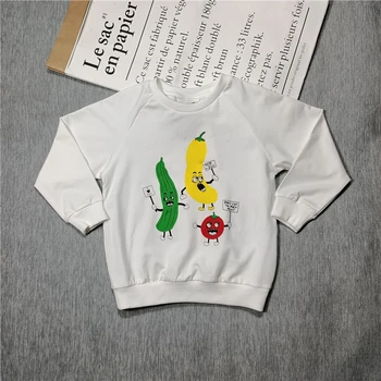  Пролет-есен нова стилна детска hoody с качулка за момчета и момичета с шарени плодове и зеленчуци, бяла hoody с дълъг ръкав