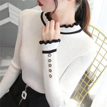  Пуловер пуловер, женски есенно-зимния 2022, Корейската версия, дълъг ръкав, универсален вязаный пуловер копчета, пуловер, дамски топ