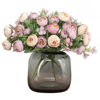  Пъстри Чаени Рози, вази за украса на дома аксесоари фалшиви маргаритки пластмасови цветя на сватбени декоративни Изкуствени цветя евтини