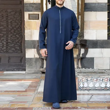  Рамадан Ейд Мюсюлманска Мода Мъжки Халат Близък Изток Арабски Абаи Дубай Турска Ислямска Дрехи От Плътен Цвят Лесен De Moda Musulmana