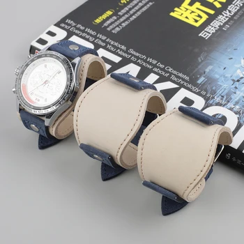  Ретро-Ръчно изработени Мъжки Ръчен Часовник с Каишка 22 мм Мека Кожена Маншет Маншет За Часа Синьо Бяла Каишка За Часовник