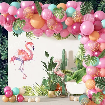  Розово Фламинго Балон Венец Арка Комплект Тропически Хавайски Декор За Парти Балон Летен Декор За Парти В Чест На Рождения Ден На Детски Балон Детски Душ