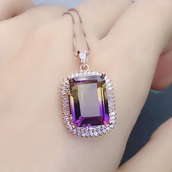  Розовото злато на тон лилав кристал аметист цитрин скъпоценни камъни диаманти висулка колие за жени вечерни бижута bijoux bague мода