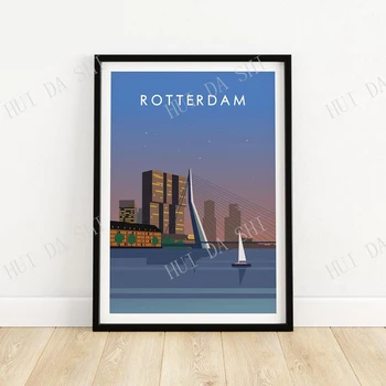  Роттердамский Художествен Плакат с принтом | Плакат за пътуване в Холандия | Минималистичен принт | Роттердамский Инфинити Арт | Идея за подарък в Ротердам