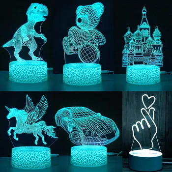  Сладък 3D Led лека нощ, Детски Led Лампа с Динозавром, Перфектен Акрилен Настолна лампа за Деца, Подарък, Спалня, ...