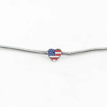  Сплав от любов сърце форма на знамето на Съединените американски Щати Гривна От Мъниста 5 мм Голяма дупка Мъниста отговарят на Европейския гривна колие производство DIY