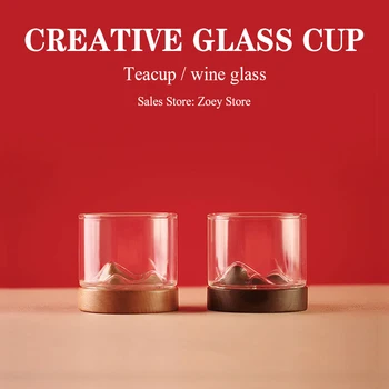  Стъклена чаша за уиски, домашна прозрачна термостойкая стъклена чаена чаша, творчески дървен поднос, бар вечер за вино, 2020 нови продукти