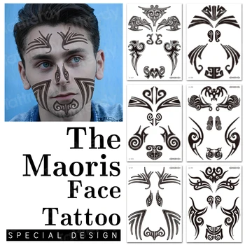  татуировка на врата, мъжки етикети, грим за лице, татуировка с къна за мъже, момчета, временна татуировка за очите, водоустойчива черна фалшива татуировка, модел tribal