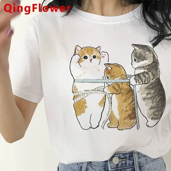  Тениска с котка, женска лятна градинска облекло, тениски с комиксами, дамски забавно облекло в стил харадзюку
