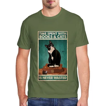  Тениски с забавни котки Време, прекарано с Книгите и Котки, никога не се Губи в Четене На Любителите на котки Мъжка тениска Унисекс Високо Качество с къс ръкав