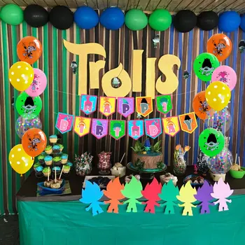  Троловете Игра на Тема Рожден Ден Доставката Включва Банер Торта Topper Cupcake Топперы Балон за Момичета Рожден Ден Украса