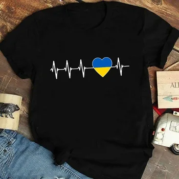  Украйна Женска Тениска Годишна Премия Тениска С Къс Ръкав Флаг Класически Украйна Подарък Синьо и Жълто Любов Harajuku Женска Тениска