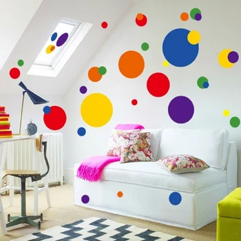  Цветен Кръг Стикер за Стена на Баня и Кухня, Декоративни Подвижна PVC Начало Декор