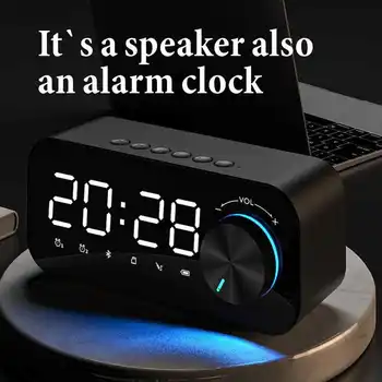  Цифров часовник с Аларма и Говорител Bluetooth Голям Led Дисплей Настолен двоен Будилник Безжичен Субуфер Музикален Плеър, безжичен Подарък